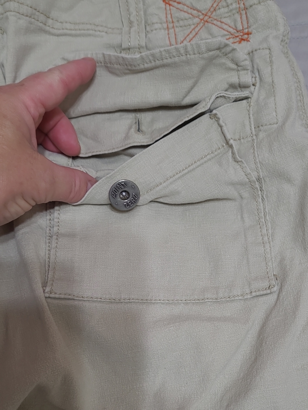 ⭐️ Point Zero Casual Light Beige Wide Leg Utility Cargo Linen/Cotton Pants Sz 30 - Picture 9 of 11